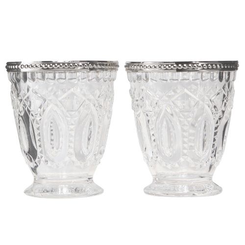 Floristik24 Lanterne en verre avec bord métallique transparent Ø9cm H10,5cm 6 pcs