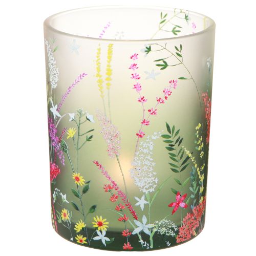 Floristik24 Lanterne en verre avec fleurs colorées été H12,5cm 3 pcs
