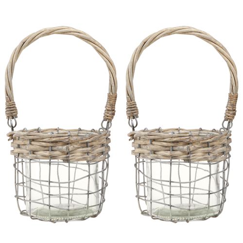 Article Lanterne suspendue décoration métal verre saule Ø13cm H12cm 2pcs