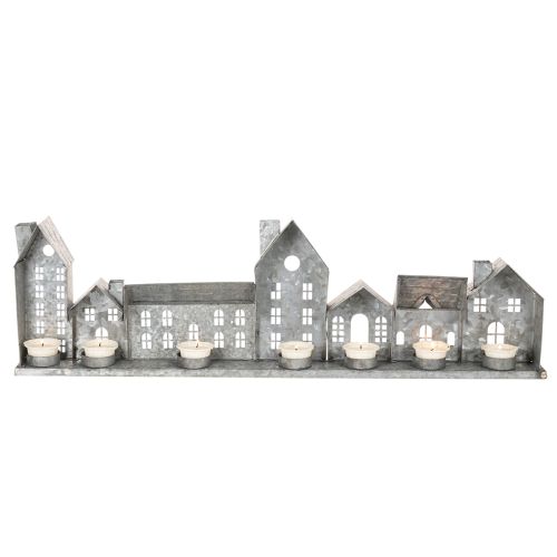 Rangée décorative de maisons avec porte-bougies chauffe-plat, décoration de l'Avent, 68 cm | Floristik24.be