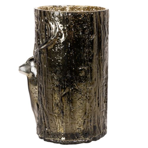 Porte-bougie chauffe-plat en verre orné de reliefs de tête de cerf et d'arbre, décoration hivernale, 26 cm | Floristik24.be