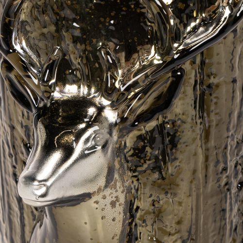 Porte-bougie chauffe-plat en verre orné de reliefs de tête de cerf et d'arbre, décoration hivernale, 26 cm | Floristik24.be
