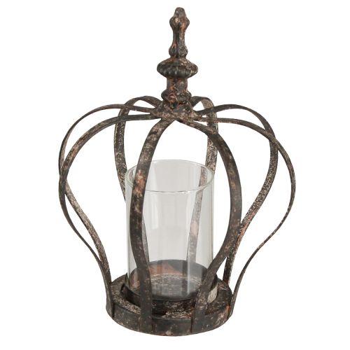 Article Lanterne couronne noir rouille avec verre bougie Ø14cm H18cm