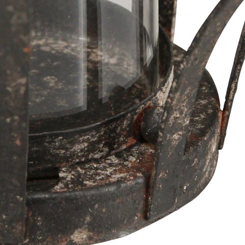 Article Lanterne couronne noir rouille avec verre bougie Ø14cm H18cm