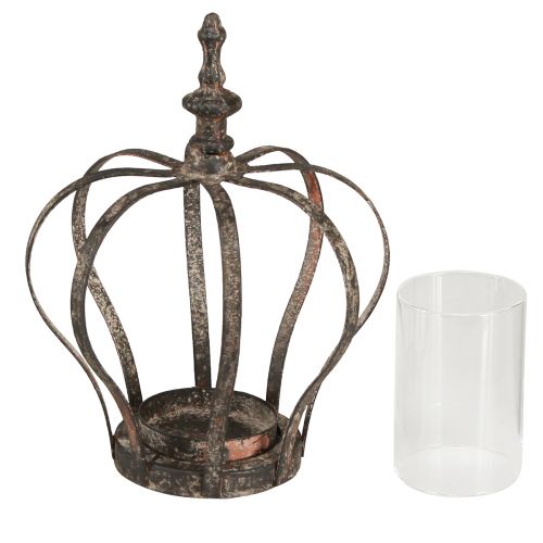 Article Lanterne couronne noir rouille avec verre bougie Ø14cm H18cm