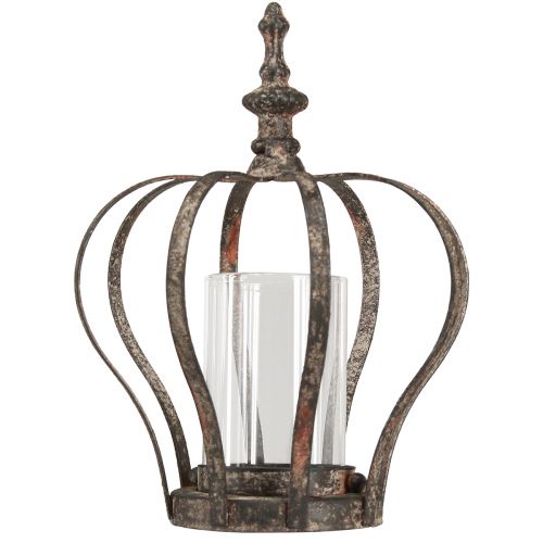Article Lanterne couronne noir rouille avec verre bougie Ø14cm H18cm