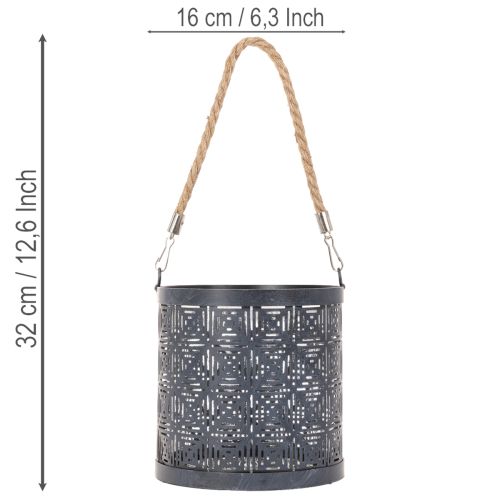 Porte-bougie chauffe-plat en métal, lanterne décorative avec poignée, anthracite, Ø16cm, 2 pièces | Floristik24.be