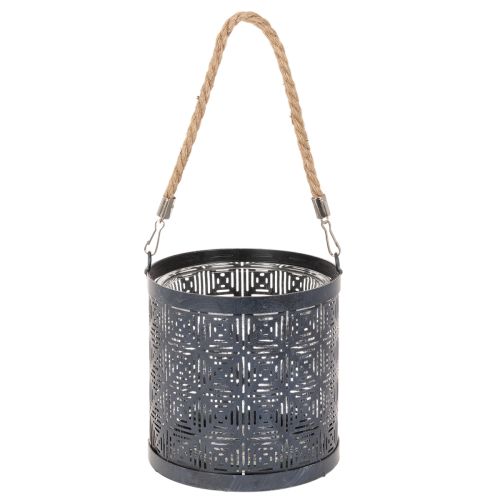 Porte-bougie chauffe-plat en métal, lanterne décorative avec poignée, anthracite, Ø16cm, 2 pièces | Floristik24.be
