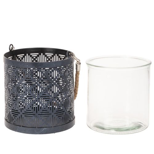 Porte-bougie chauffe-plat en métal, lanterne décorative avec poignée, anthracite, Ø16cm, 2 pièces | Floristik24.be