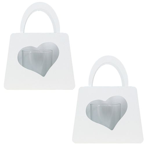 Article Sac décoratif en métal lanterne avec coeur blanc H18cm 2pcs