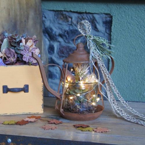 Floristik24 Lanterne métal verre théière décor patiné Ø15cm H26cm