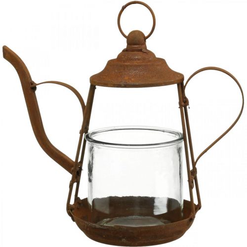 Floristik24 Lanterne métal verre théière décor patiné Ø15cm H26cm