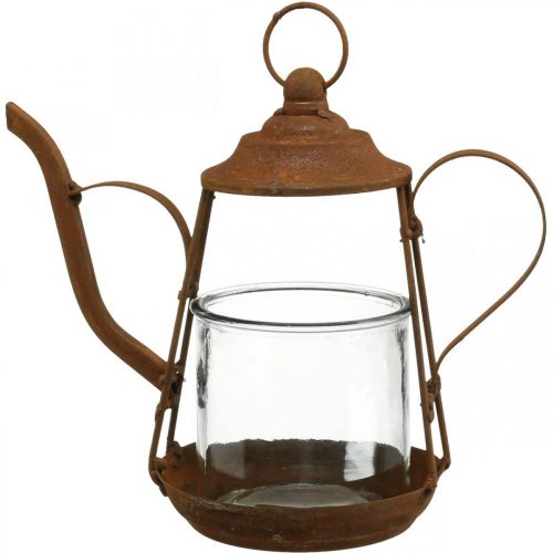 Floristik24 Lanterne métal verre théière patine décoration Ø15cm H26cm