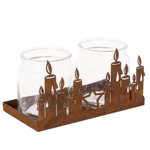 Lanterne en métal avec insert en verre, finition métal rouillé, porte-bougie décoratif, 21,5 cm acheter | Floristik24.be