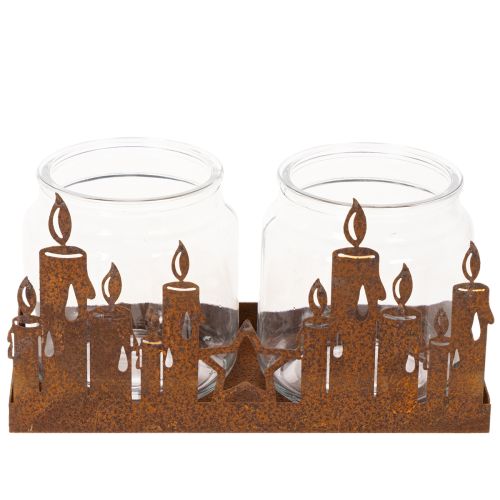 Lanterne en métal avec insert en verre, finition métal rouillé, porte-bougie décoratif, 21,5 cm | Floristik24.be