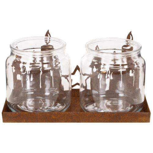 Lanterne en métal avec insert en verre, finition métal rouillé, porte-bougie décoratif, 21,5 cm | Floristik24.be