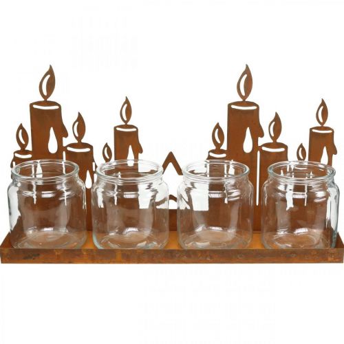 Article Lanterne métal insert verre patiné bougies décoratives L41cm