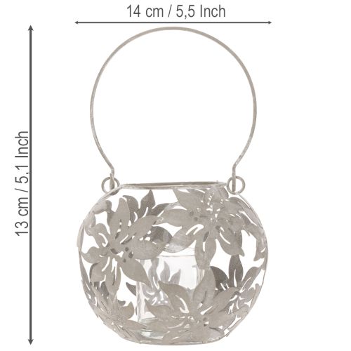 Lanterne décorative suspendue Windlight en métal gris Ø14cm H13cm | Floristik24.be