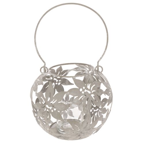 Lanterne décorative suspendue Windlight en métal gris Ø14cm H13cm | Floristik24.be