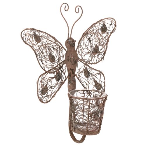 Lanterne en métal, décoration murale, papillon, finition rouille, 36,5 cm