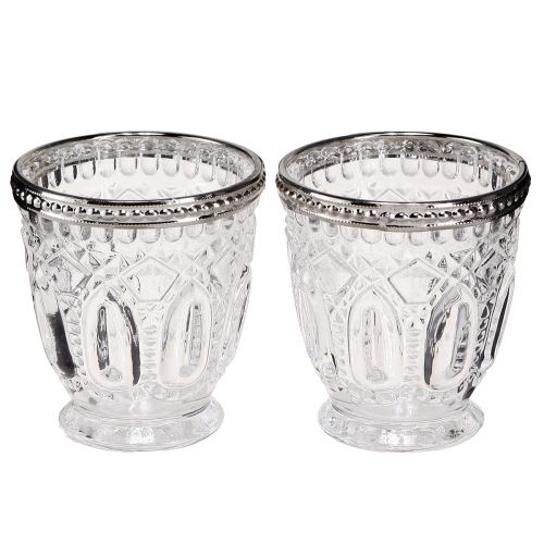 Article Lampe à vent rétro en verre avec bord en métal transparent Ø7cm H8cm 6 pcs