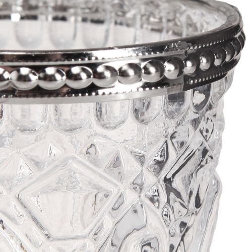 Article Lampe à vent rétro en verre avec bord en métal transparent Ø7cm H8cm 6 pcs
