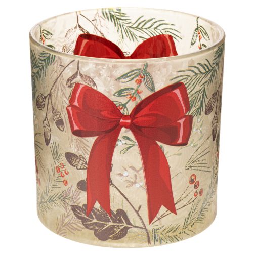 Bougeoir en verre avec ruban rouge et branches d'hiver, 15 cm acheter | Floristik24.be