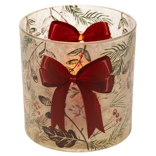 Bougeoir en verre avec ruban rouge et branches d'hiver, 15 cm | Floristik24.be