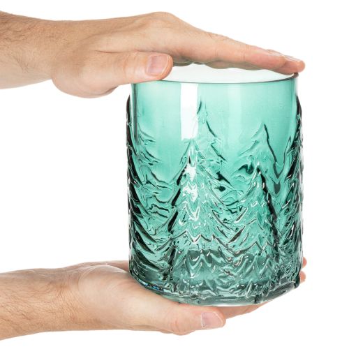 Porte-bougie chauffe-plat en verre orné de sapins en relief, décoration de Noël, 16 cm | Floristik24.be