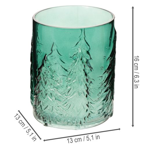 Porte-bougie chauffe-plat en verre orné de sapins en relief, décoration de Noël, 16 cm | Floristik24.be