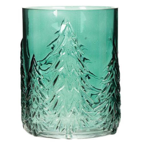Porte-bougie chauffe-plat en verre orné de sapins en relief, décoration de Noël, 16 cm | Floristik24.be