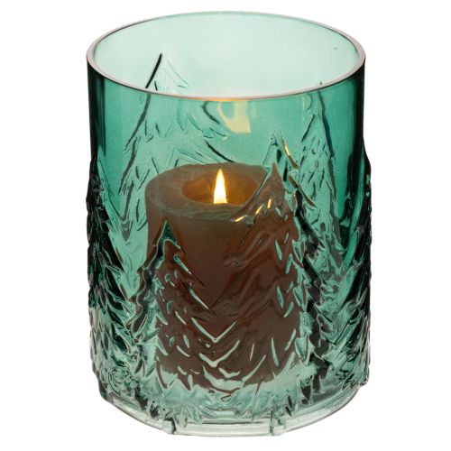 Porte-bougie chauffe-plat en verre orné de sapins en relief, décoration de Noël, 16 cm | Floristik24.be