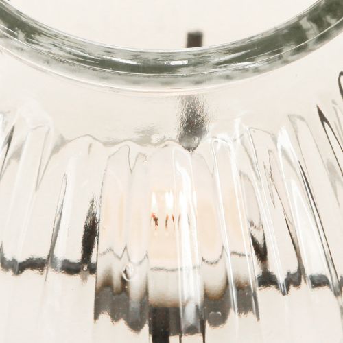 Article Photophore lanterne verre métal transparent noir Ø14,5cm