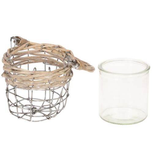 Porte-bougie chauffe-plat, verre, métal, osier, Ø10,5 cm, lot de 3 | Floristik24.be