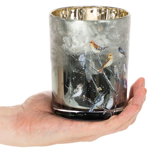 Bougeoir à motifs d'oiseaux, style hivernal, finition brillante, 12 cm | Floristik24.be