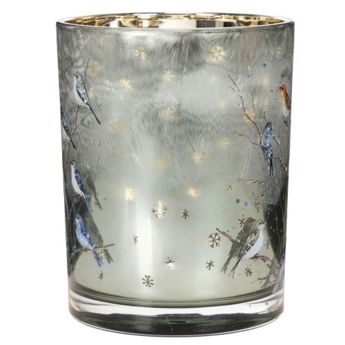 Bougeoir à motifs d'oiseaux, style hivernal, finition brillante, 12 cm | Floristik24.be