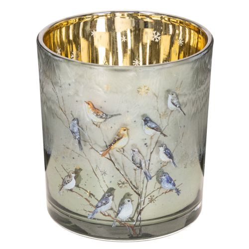 Porte-bougie chauffe-plat en verre avec motif d'oiseau et de flocon de neige, 8 cm, lot de 2