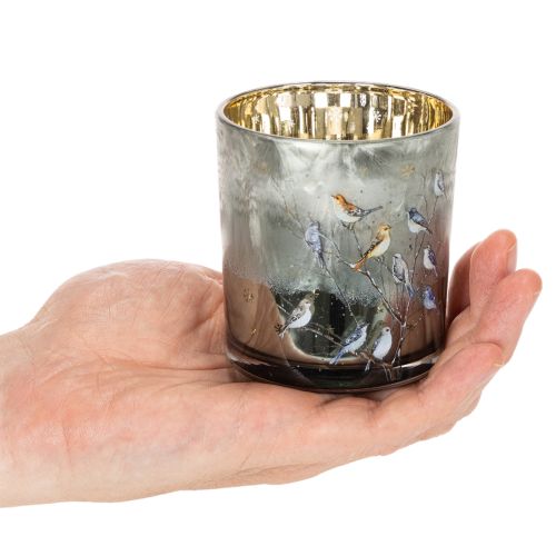 Porte-bougie chauffe-plat en verre avec motif d'oiseau et de flocon de neige, 8 cm, lot de 2 | Floristik24.be