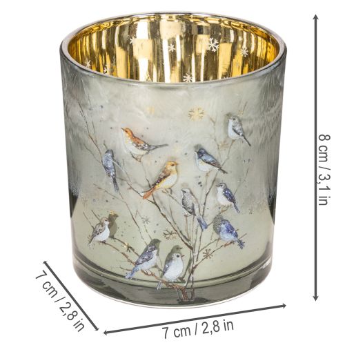 Porte-bougie chauffe-plat en verre avec motif d'oiseau et de flocon de neige, 8 cm, lot de 2 | Floristik24.be
