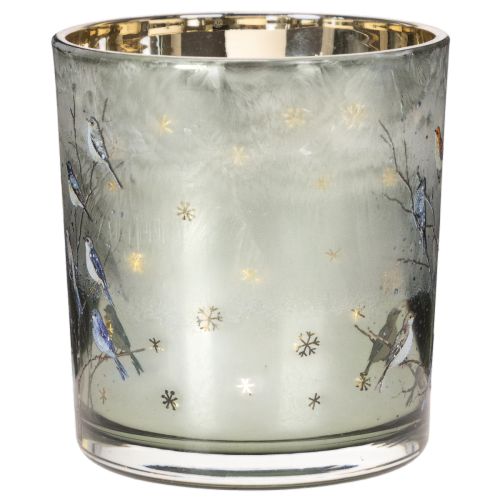 Porte-bougie chauffe-plat en verre avec motif d'oiseau et de flocon de neige, 8 cm, lot de 2 | Floristik24.be