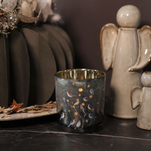 Porte-bougie chauffe-plat en verre avec motif d'oiseau et de flocon de neige, 8 cm, lot de 2 | Floristik24.be