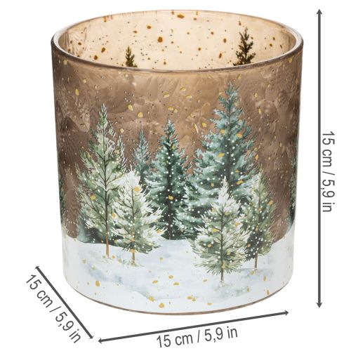 Porte-bougie chauffe-plat en verre, motif forêt de sapins, décoration hivernale, 15 cm | Floristik24.be