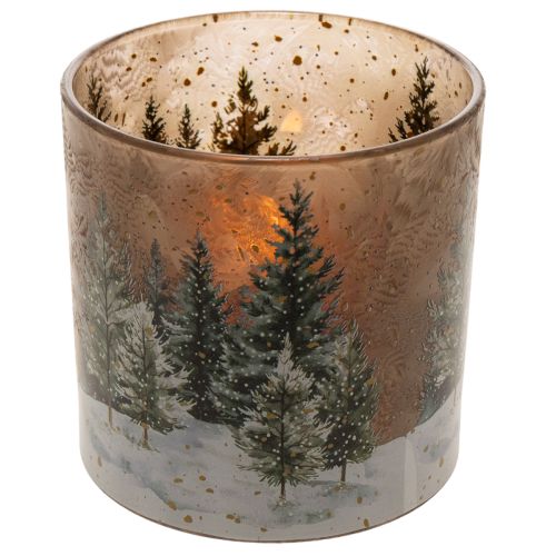 Porte-bougie chauffe-plat en verre, motif forêt de sapins, décoration hivernale, 15 cm | Floristik24.be