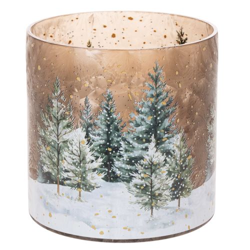 Porte-bougie chauffe-plat en verre, motif forêt enneigée, décoration de Noël, 20 cm