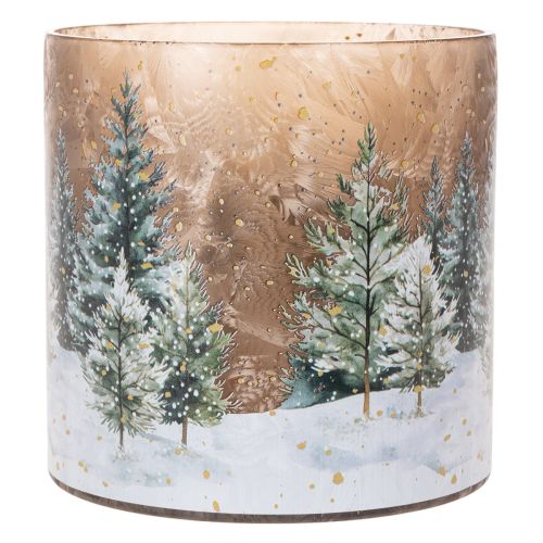 Porte-bougie chauffe-plat en verre, motif forêt enneigée, décoration de Noël, 20 cm | Floristik24.be