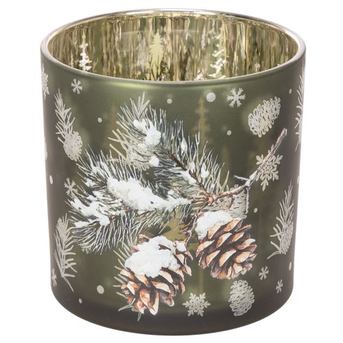 Porte-bougie chauffe-plat en verre orné de pommes de pin et de flocons de neige, 15 cm