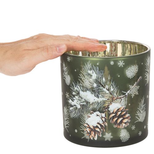 Porte-bougie chauffe-plat en verre orné de pommes de pin et de flocons de neige, 15 cm | Floristik24.be