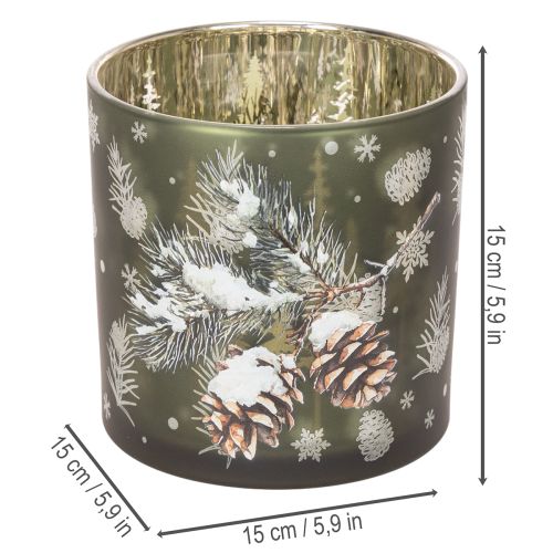 Porte-bougie chauffe-plat en verre orné de pommes de pin et de flocons de neige, 15 cm | Floristik24.be