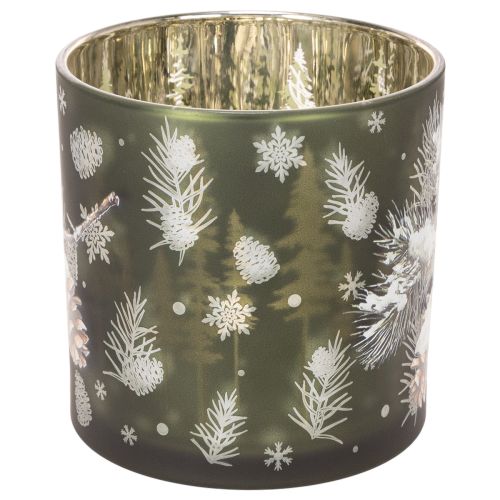 Porte-bougie chauffe-plat en verre orné de pommes de pin et de flocons de neige, 15 cm | Floristik24.be