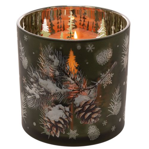 Porte-bougie chauffe-plat en verre orné de pommes de pin et de flocons de neige, 15 cm | Floristik24.be